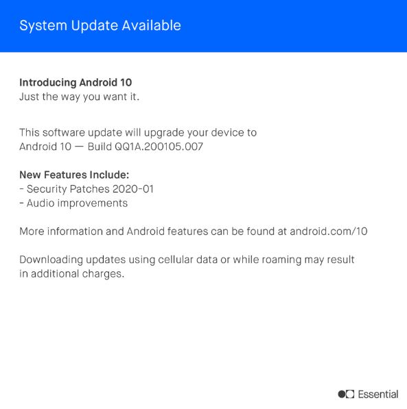 essential phone update january