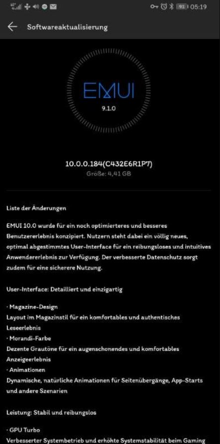 huawei mate 20 x update emui 10