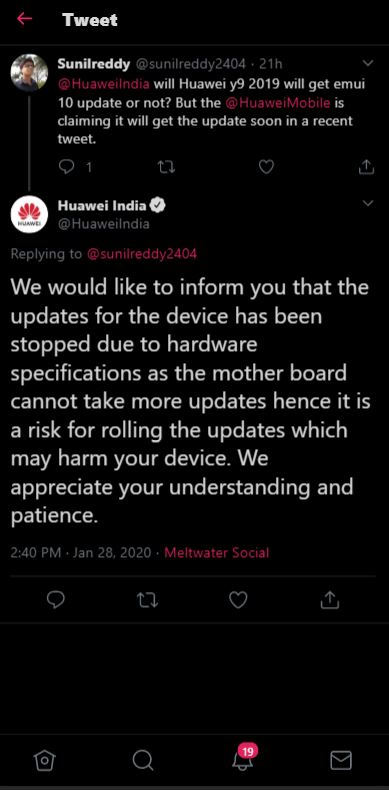 huawei y9 2019 no update