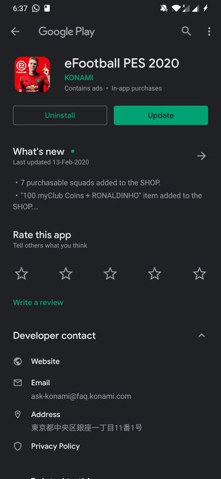 PES 2020 update