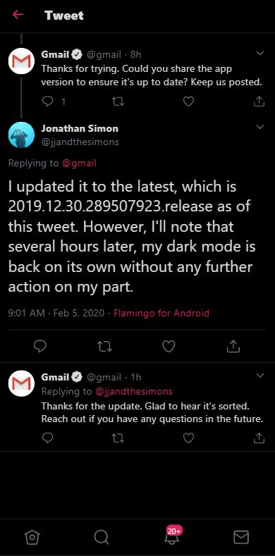dark mode issue gmail