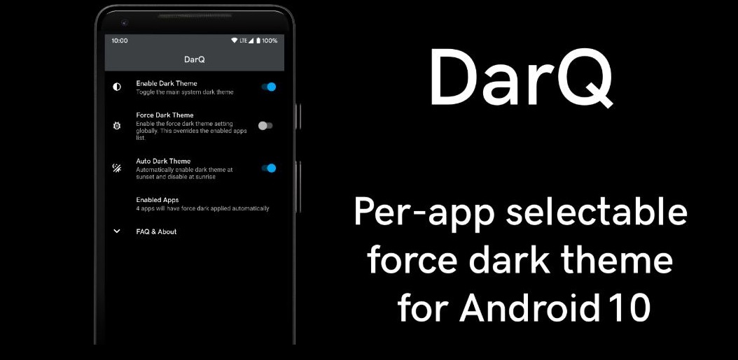 DarQ (V1.2) update brings per-app basis forced dark mode on Android 10 without root DarQ (V1.2) update brings per-app basis forced dark mode on Android 10 without root