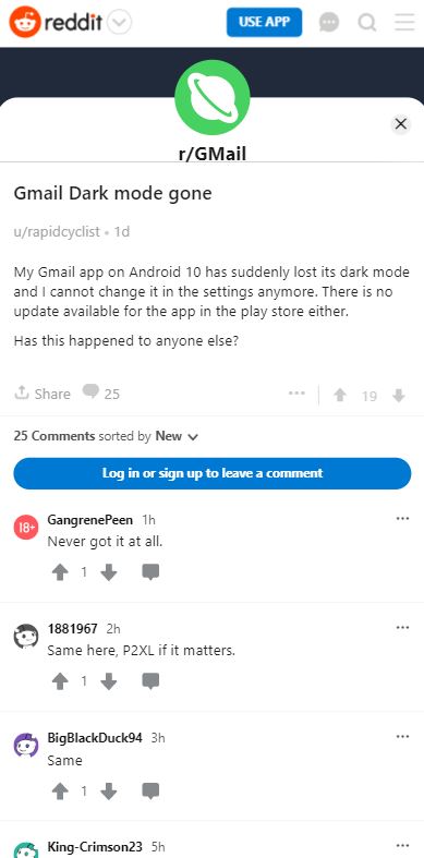 gmail dark theme gone