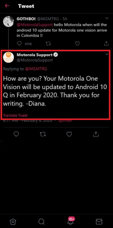 moto one vision android 10 tweet