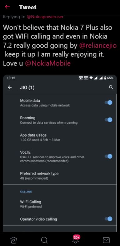 nokia 7 plus vowifi