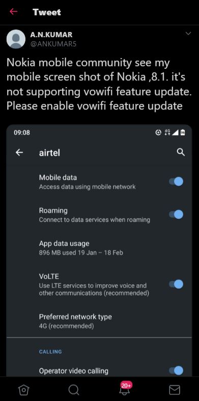 nokia 8.1 vowifi