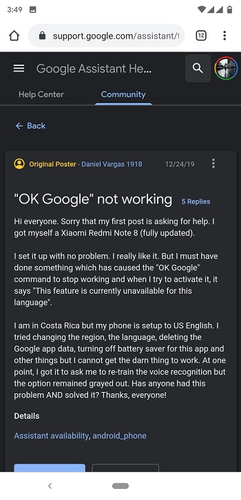 google assistant not working