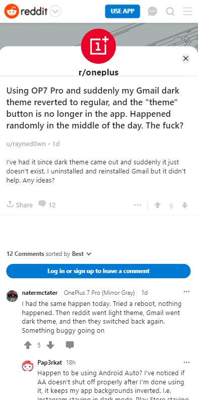 op7 dark theme not available gmail