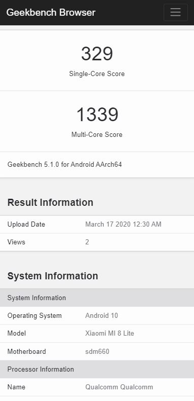 mi 8 lite geekbench