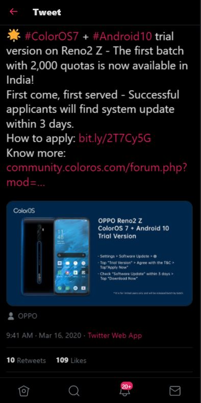 oppo reno2 z coloros 7 trial