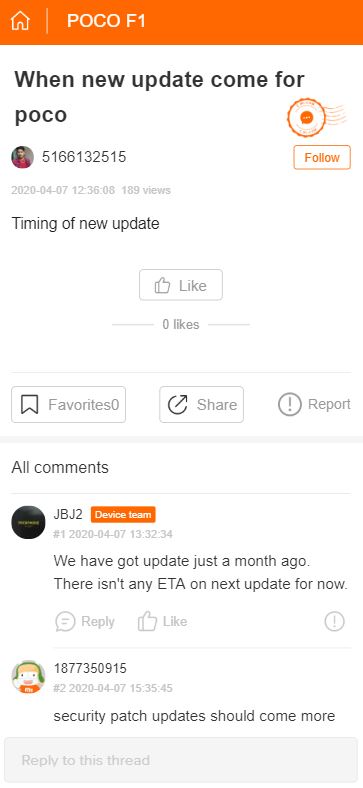 Poco f1 now ETA for updates