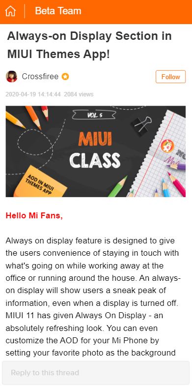 always on display section on xiaomi themes app