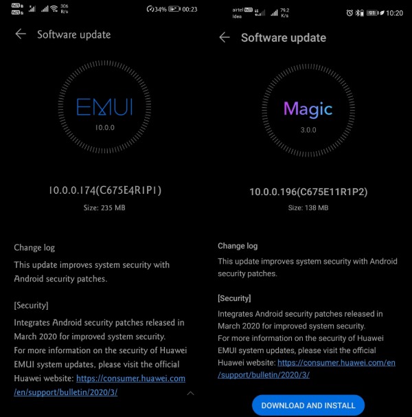 honor 10 and honor 20 march ota
