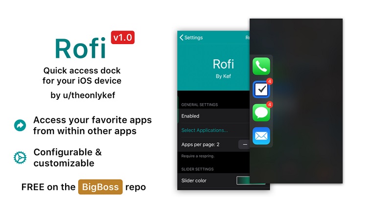 Say hello to Rofi, a new jailbreak tweak that offers a quick access dock for iOS devices Say hello to Rofi, a new jailbreak tweak that offers a quick access dock for iOS devices