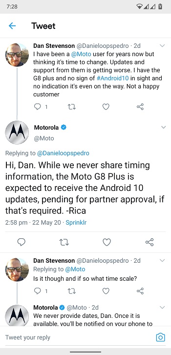 moto g8 plus android 10