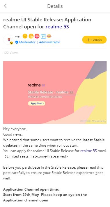 realme 5s android 10 early bird