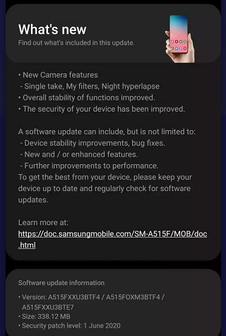 Samsung Galaxy A51 June OTA
