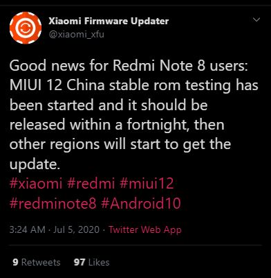 redmi note 8 miui 12 update