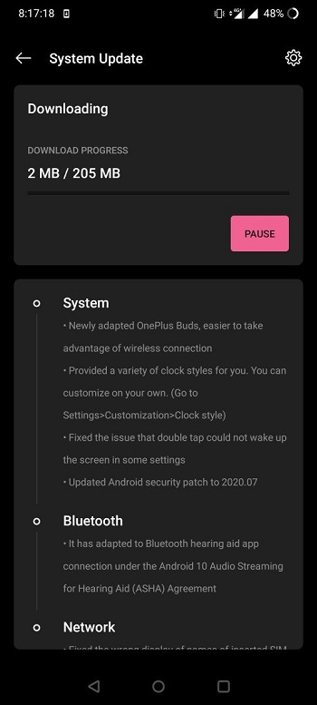 oneplus 7T update