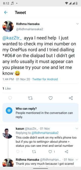 oneplus nord imei code not working