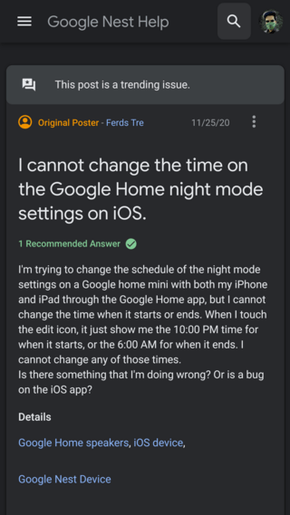 google home night mode time