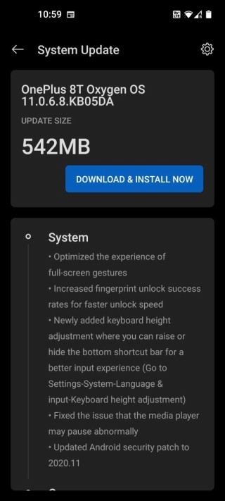 oneplus 8t hotifix update