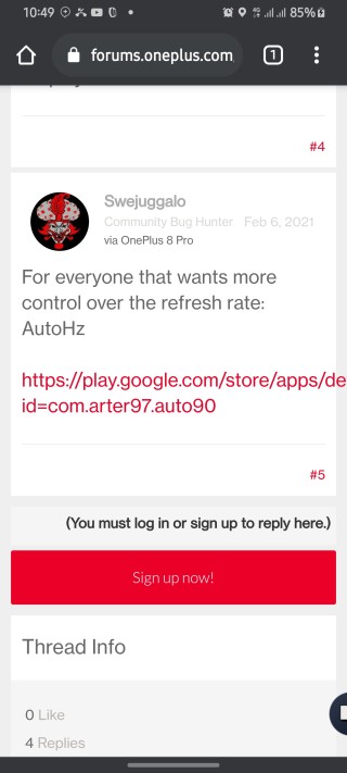 autohz 120 oneplus 8T workaround
