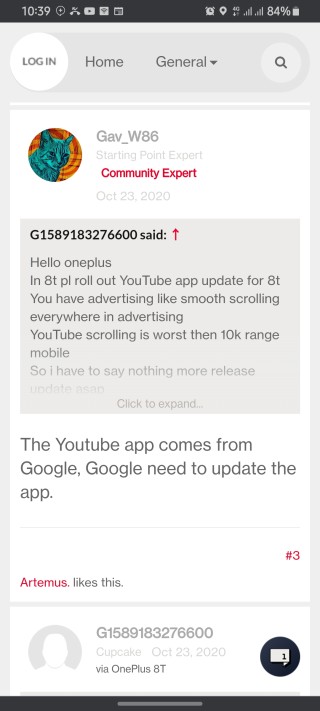 community expert oneplus 120hz