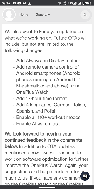 oneplus watch features coming