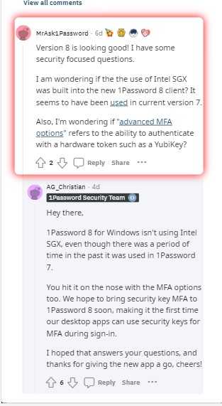 MFA coming to 1password 8 soon