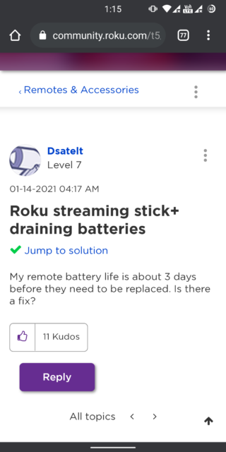 Roku remote battery drain issue