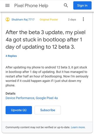 Pixel devices bootlooping on Android 12 beta 3