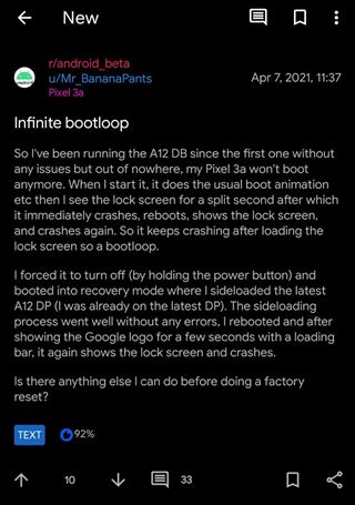 Bootloop issues on Android 12