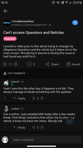 COD-Modern-Warfare-reticle-menu-not-working-more-reports