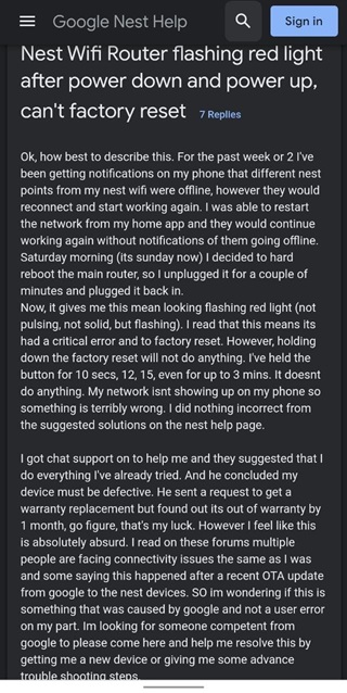 Google nest Wifi cant factory reset