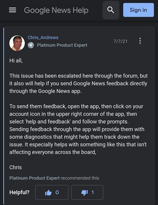 Google News notifications issue escalated
