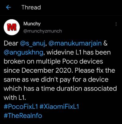 Widevine L1 issues on Poco devices