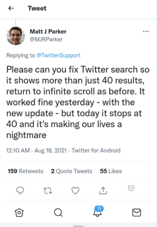 twitter search limited results